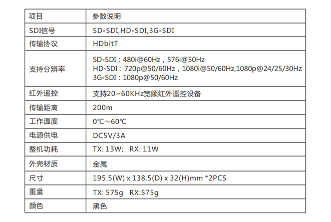 T803W-200 SDI無線傳輸信號延長器參數